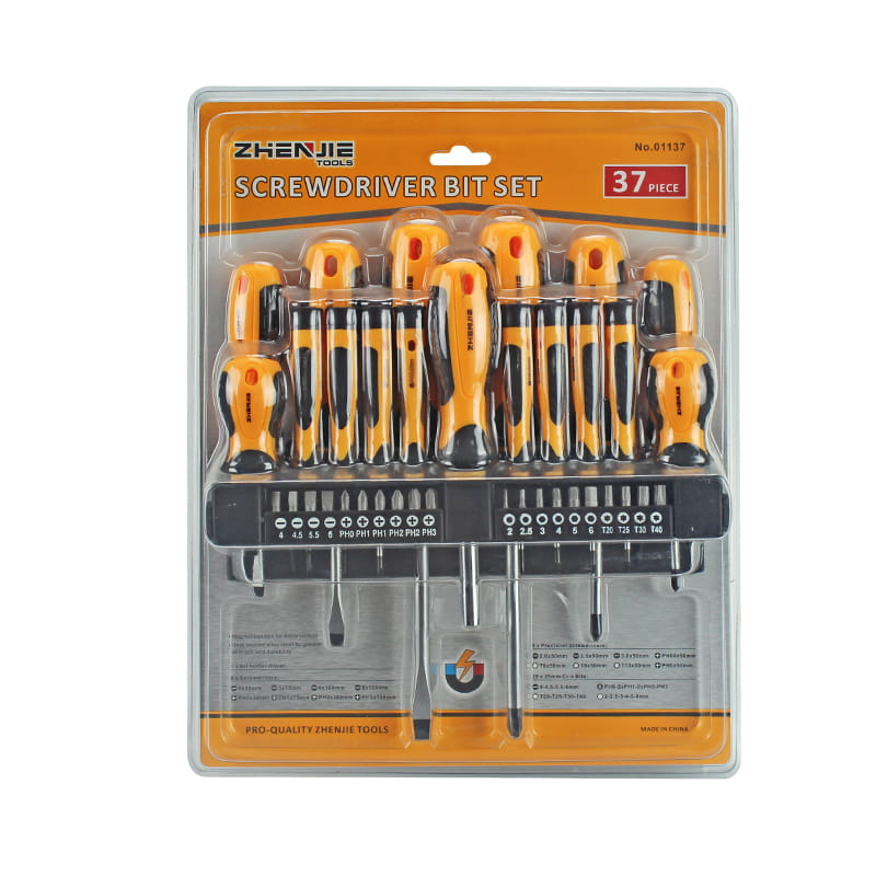37-delige plastic plank en dubbele blisterverpakking met sleufkop Phillips Torx zeskantschroevendraaierset